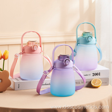 Detachable strap design Popular cute portable reusable plastic water bottle with straw